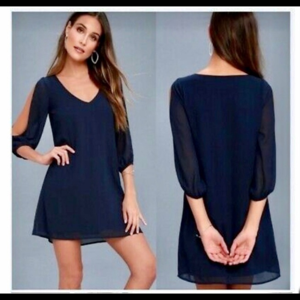 Navy Blue Cold Shoulder Dress